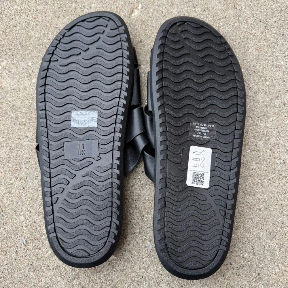 ASOS DESIGN Mens Black Woven Basketweave Slides Sandals US 12 EU 46 NEW